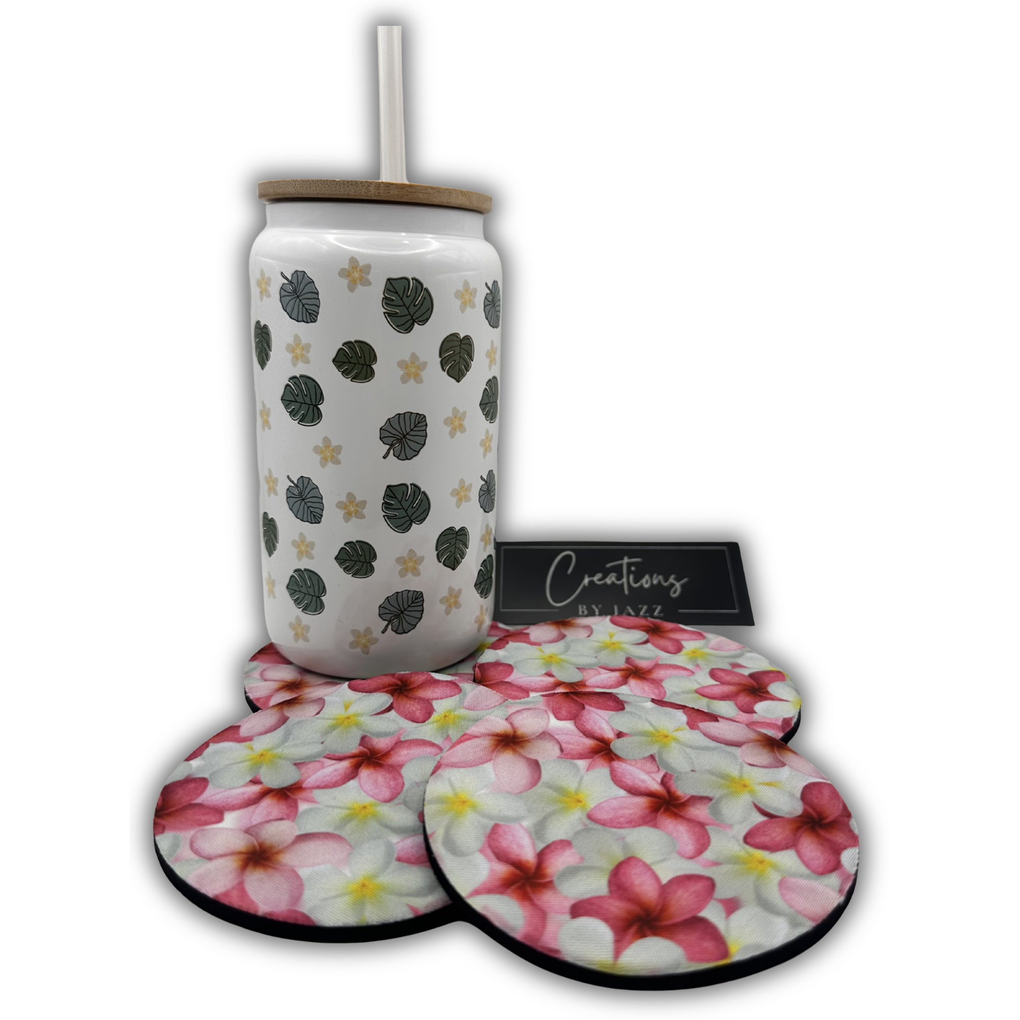 Pink Plumeria Circle Home Coaster