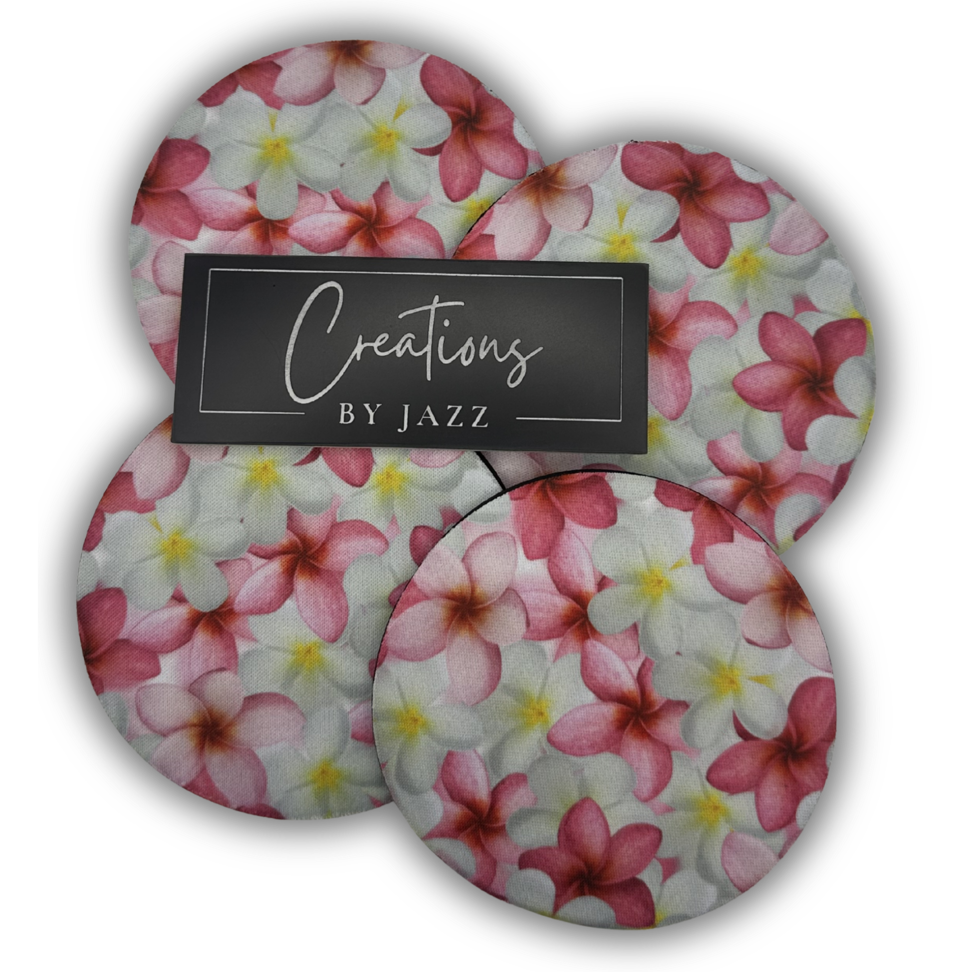 Pink Plumeria Circle Home Coaster