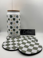 Sage Green Checkered House Coaster Set