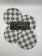 Sage Green Checkered House Coaster Set