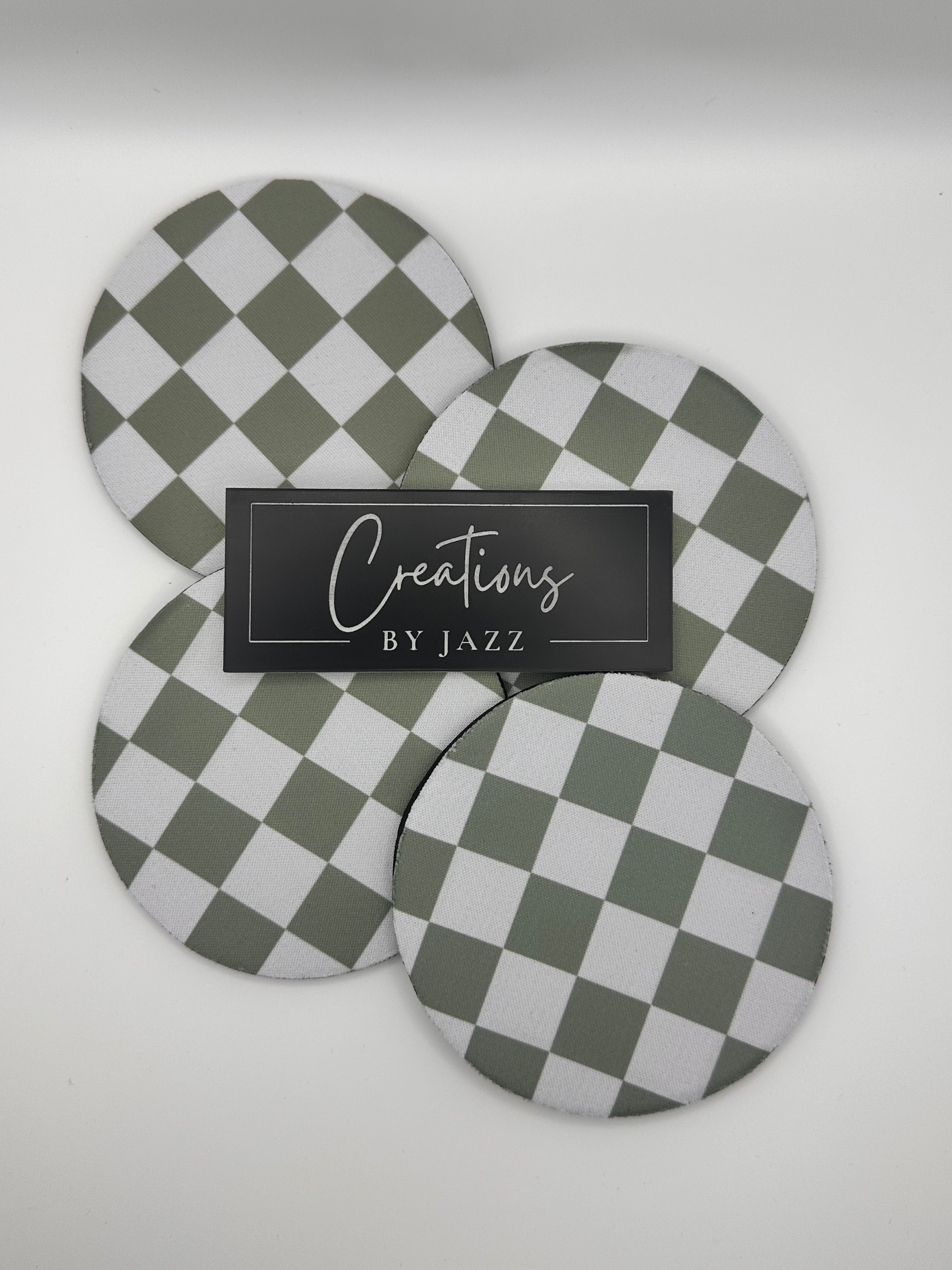 Sage Green Checkered House Coaster Set